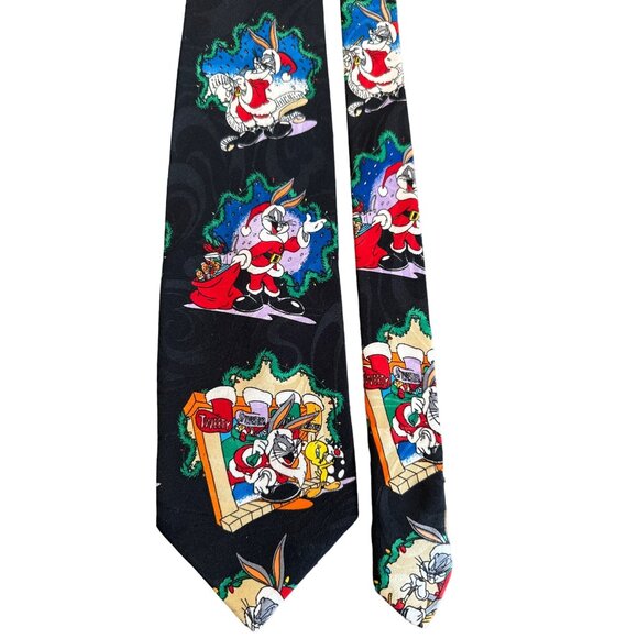Vtg Looney Tunes Mania Tie Mens Necktie Santa Bugs Bunny Tweety Christmas 58.5x4 - Picture 5 of 6